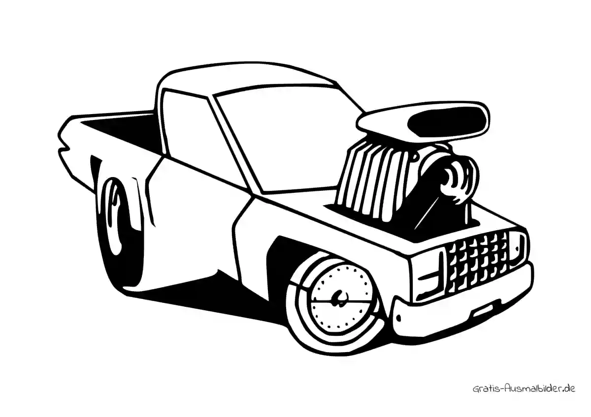 Ausmalbild Frisierter Pickup mit Hood Scoop