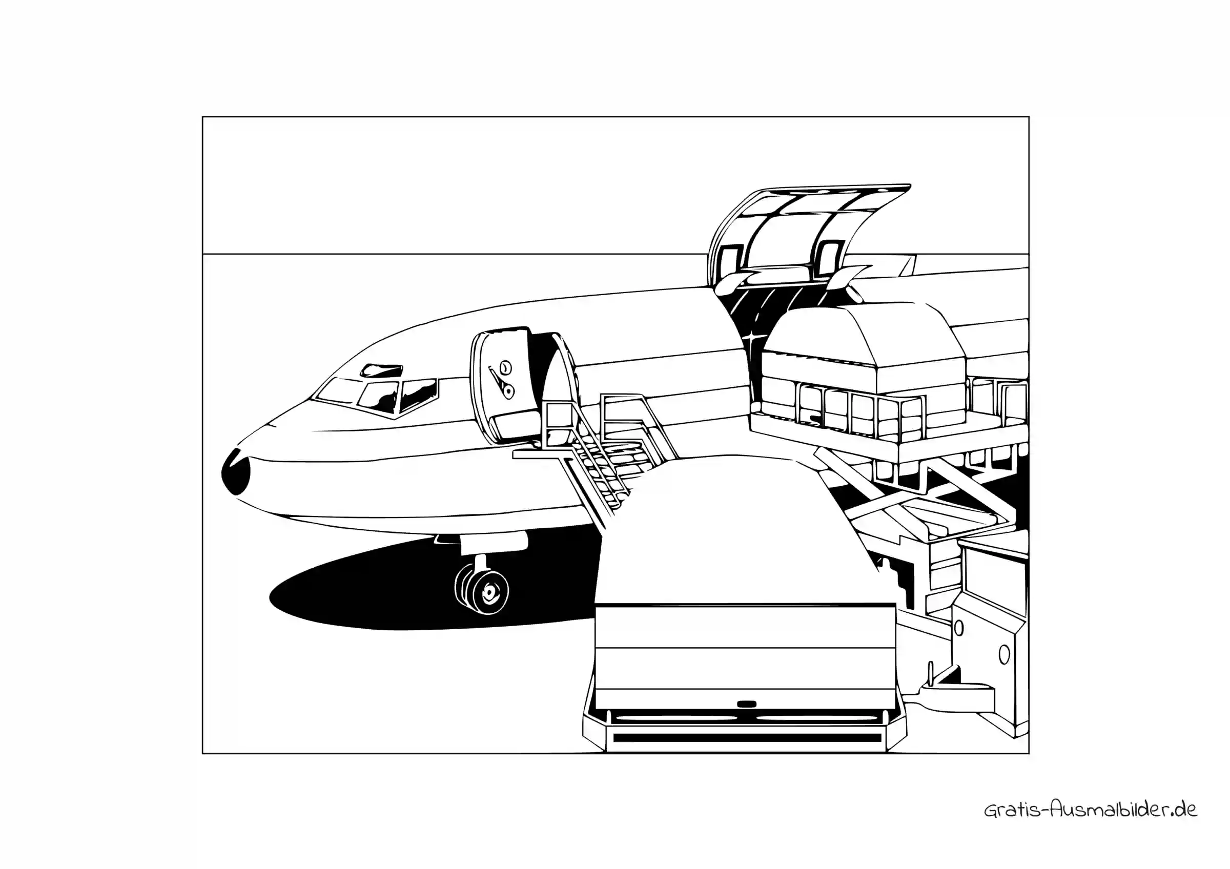 Ausmalbild Transportflugzeug wird beladen