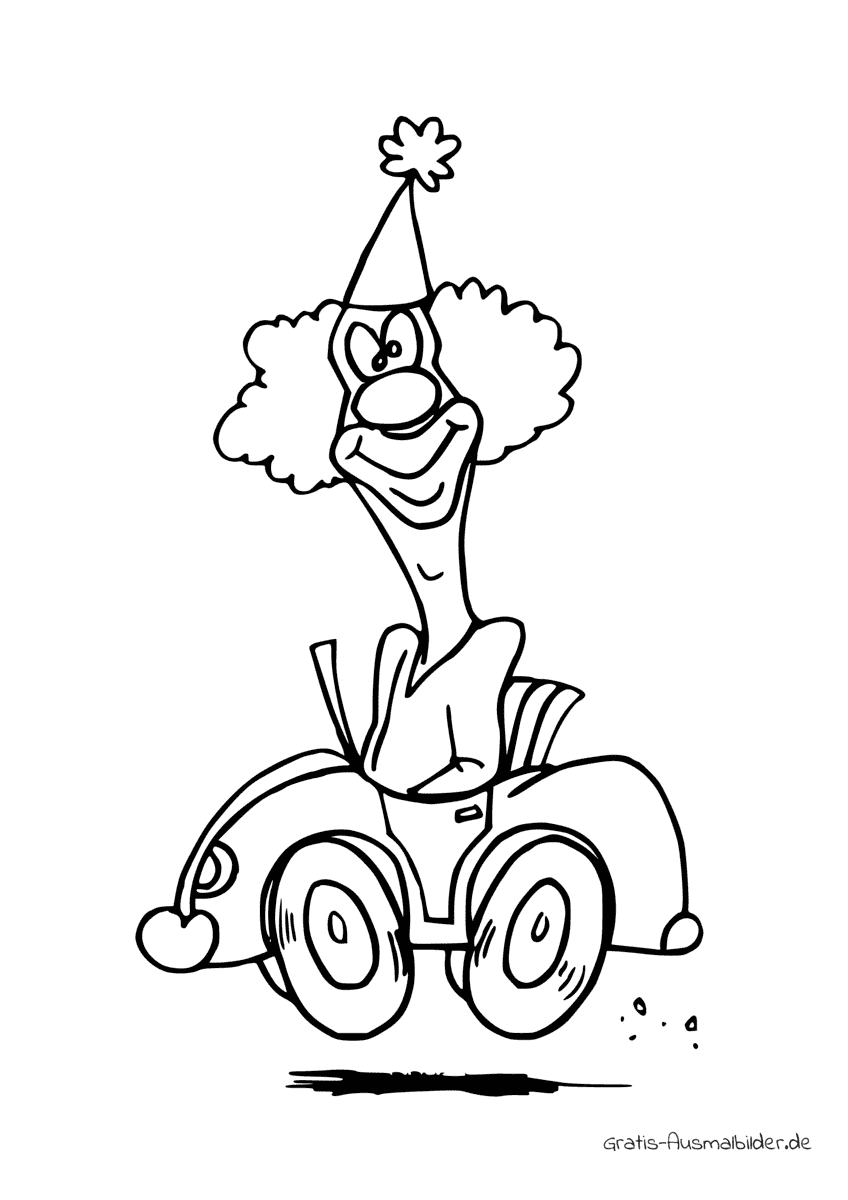 Ausmalbild Clown in einem Auto