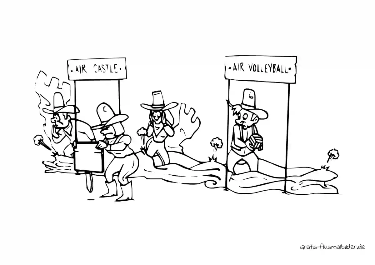 Ausmalbild Cowboys am Spielen