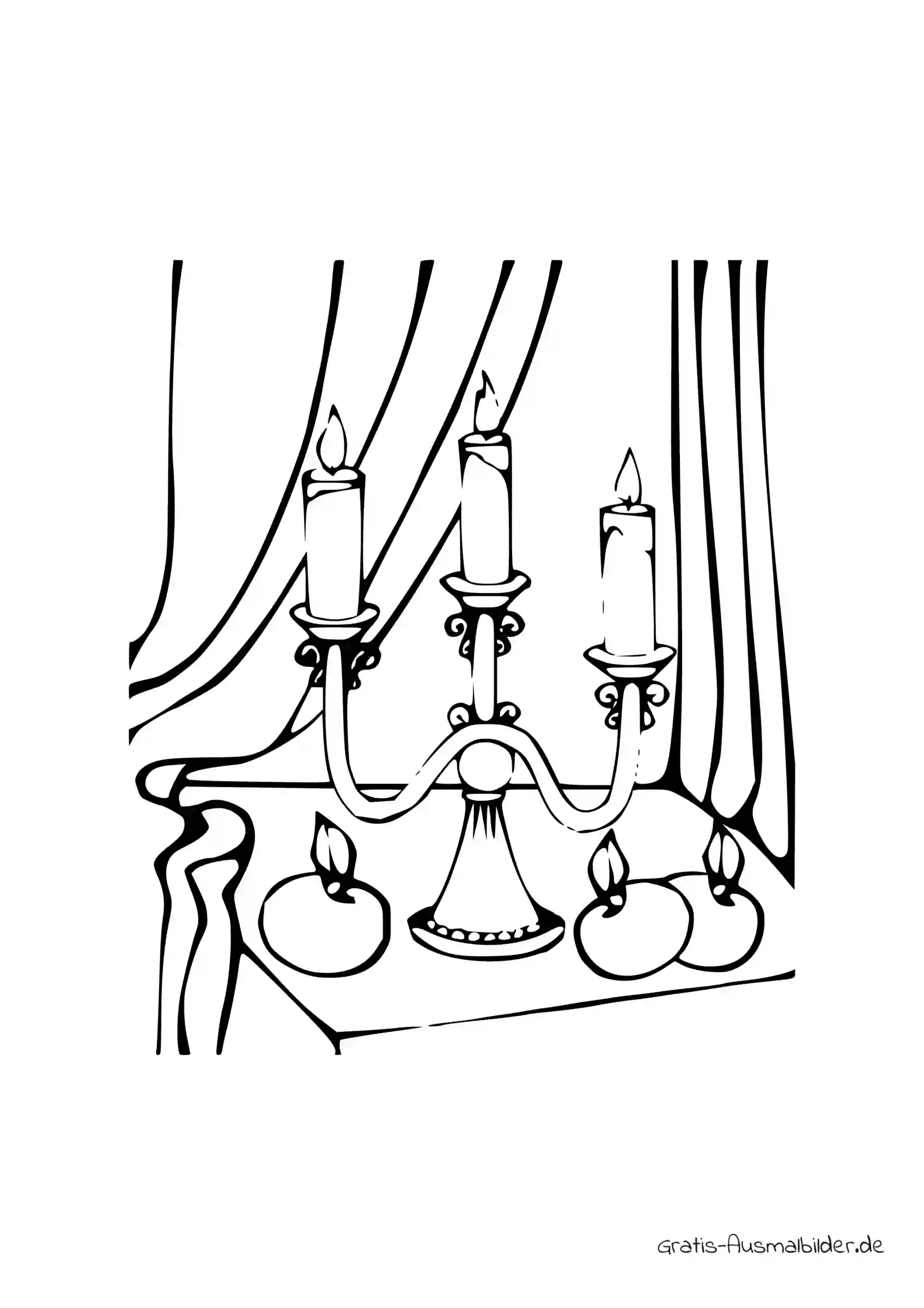 Ausmalbild Kerzenständer mit Apfel