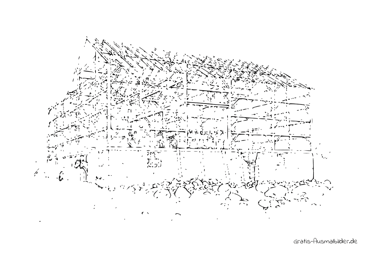 Ausmalbild Stall wird gebaut