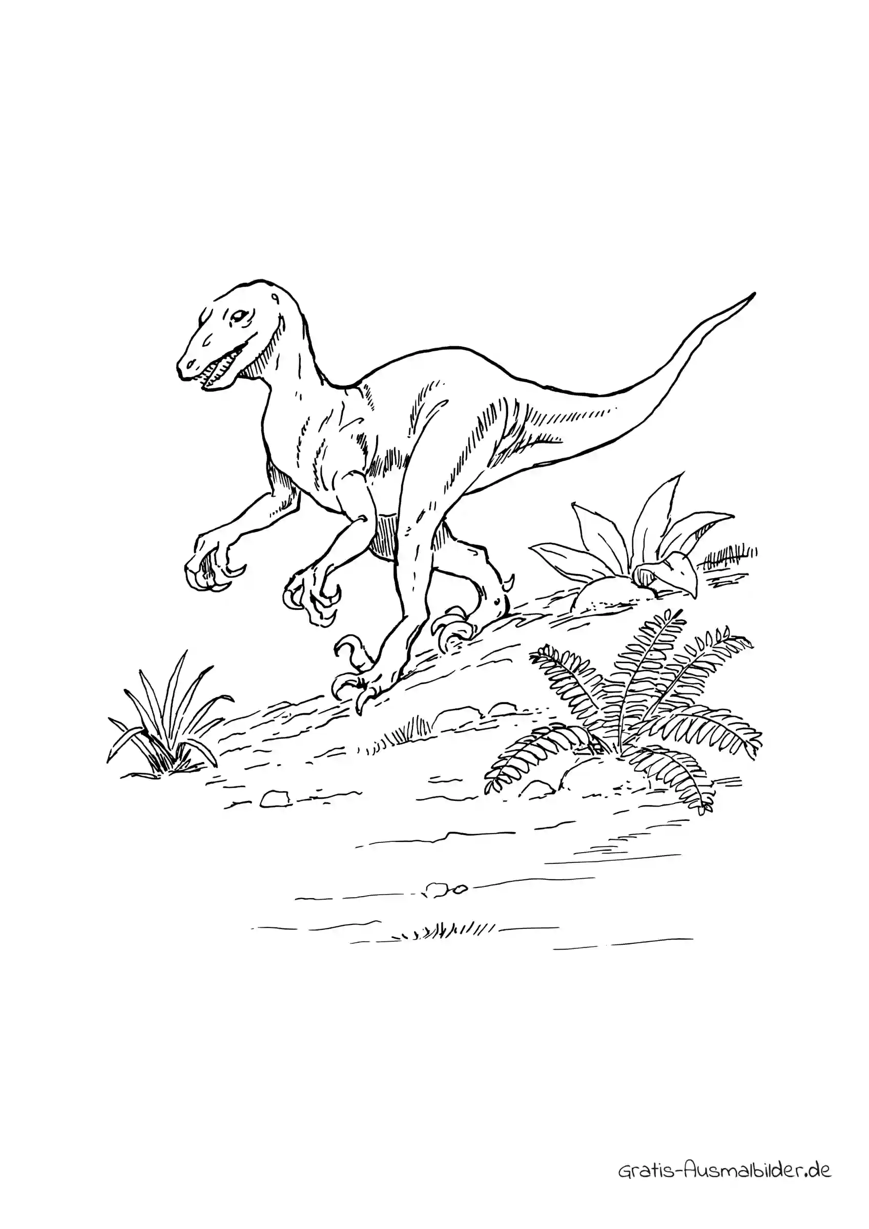 Ausmalbild T Rex mit Pflanzen